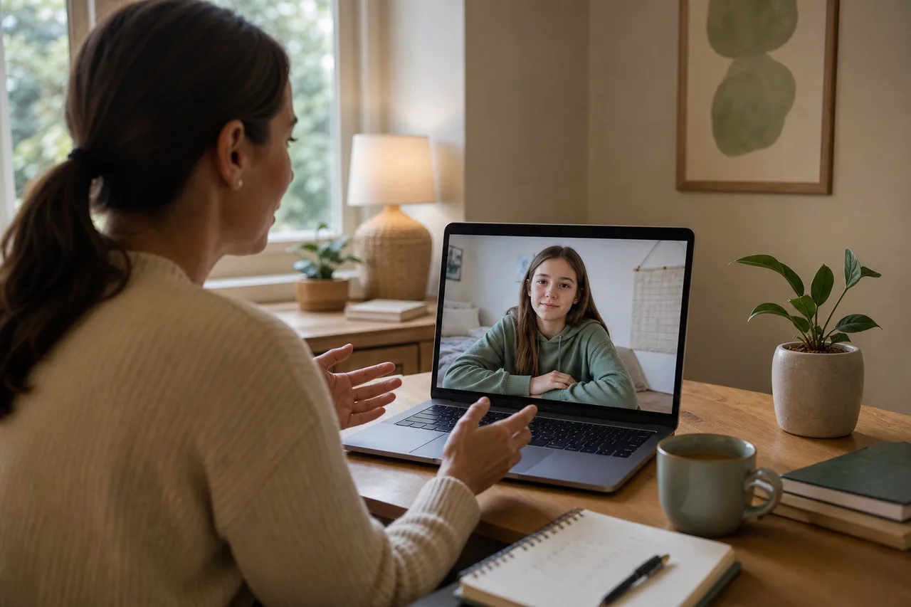 Compassionate virtual clinical support session focused on teen safety planning