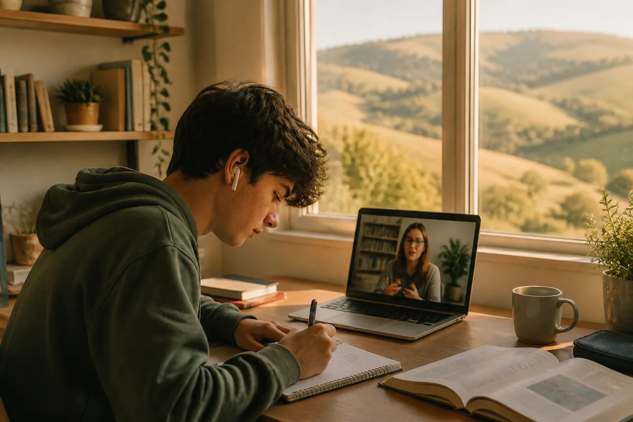 North County San Diego teen attending virtual mental health session from home