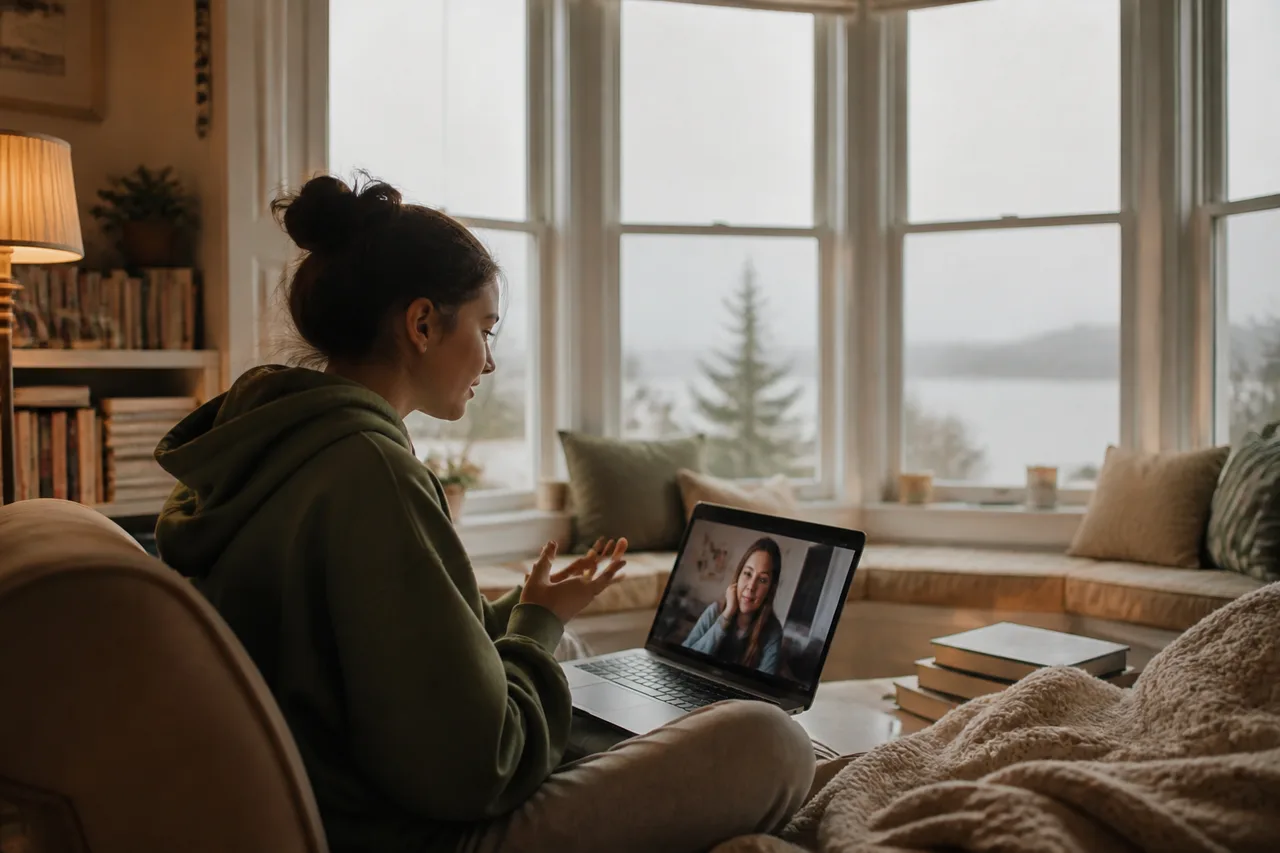 San Francisco teen attending virtual therapy session from home