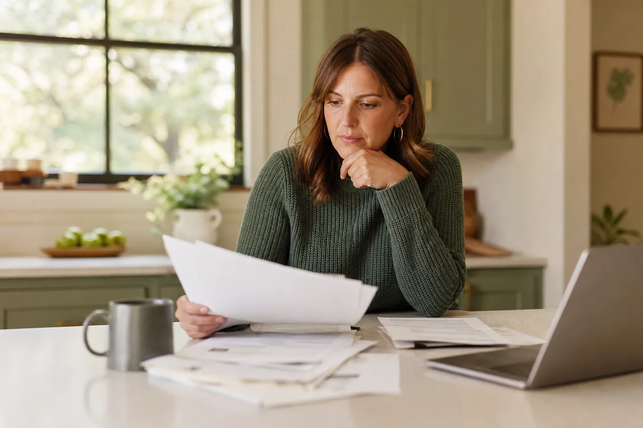 Parent reviewing insurance documents while planning teen mental health treatment costs